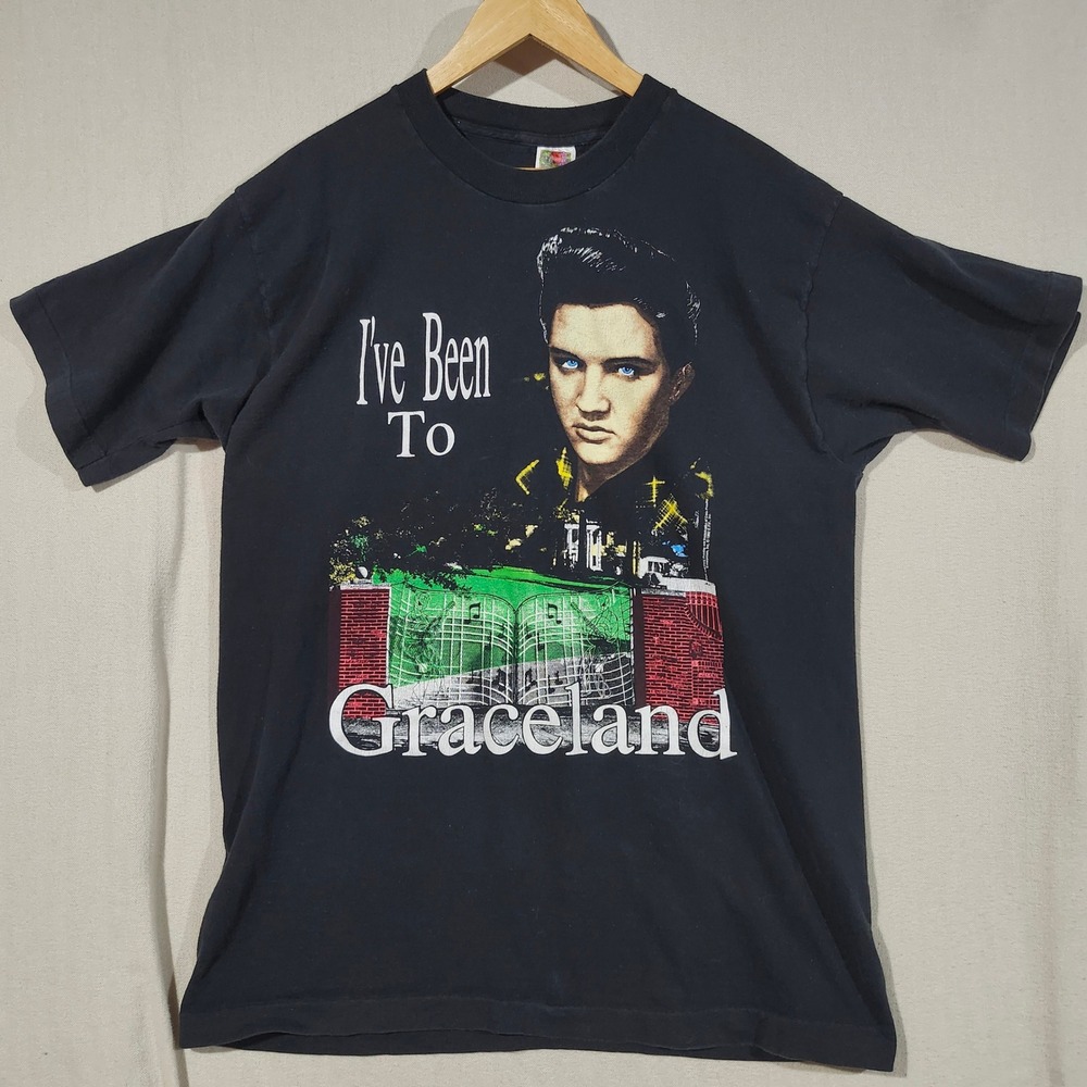 Vintage 1992 Elvis Presley Graceland T Shirt Black Fruit of the Loom XL 90s Tee